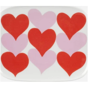 Marimekko fat 12x15cm Sydämet white, red, pink