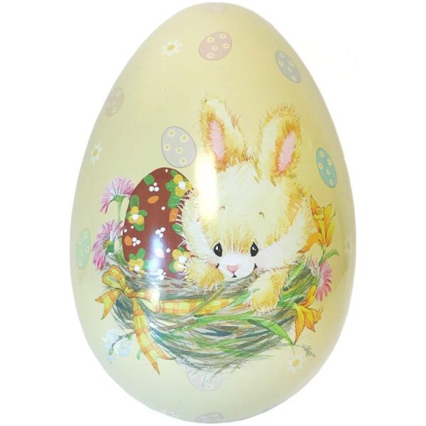 Påskeegg i tinn med smågodt Gul kanin