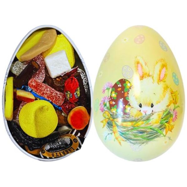 Påskeegg i tinn med smågodt Gul kanin - Bilde 2