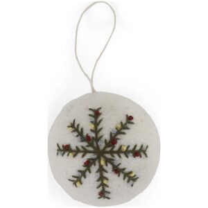 Gry & Sif Julekule - Hvit med brodert snøfnugg