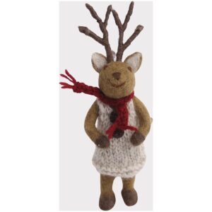 Gry & Sif Brun jentehjort med grå kjole og skjerf