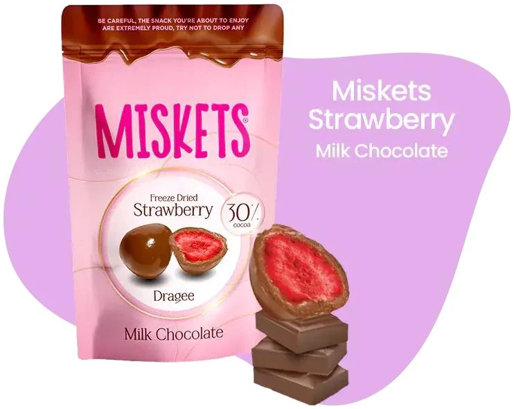 Miskets Frysetørket Jordbær og Melkesjokolade