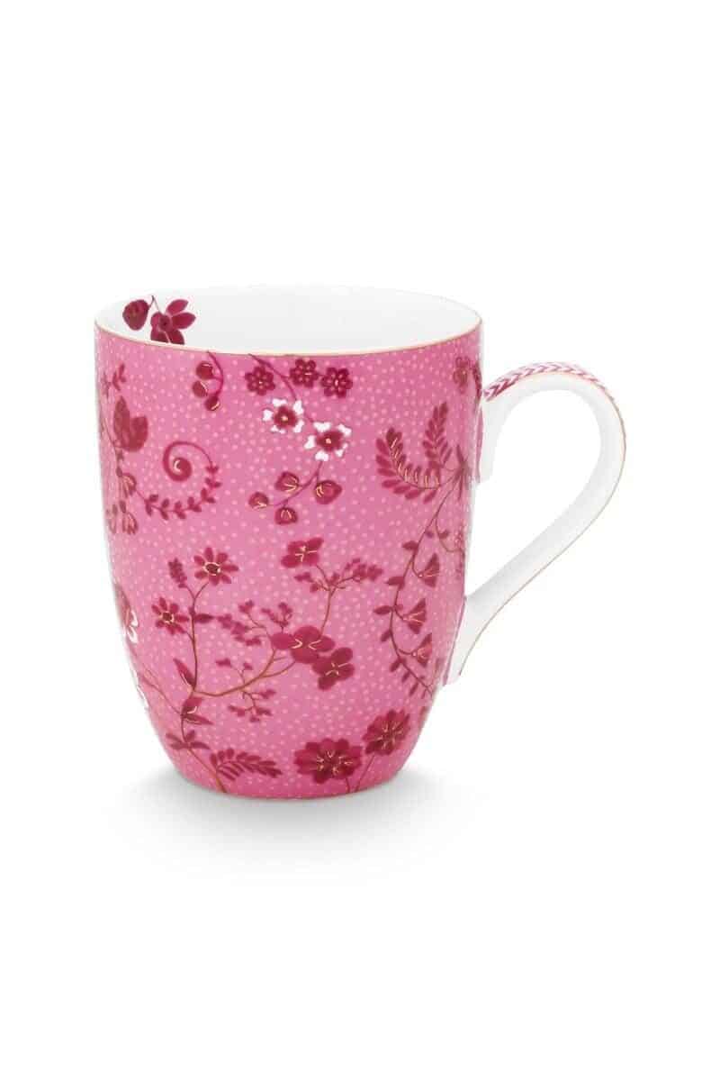 Pip Studio Krus Large 350ml Jolie Flowers Mørk Rosa